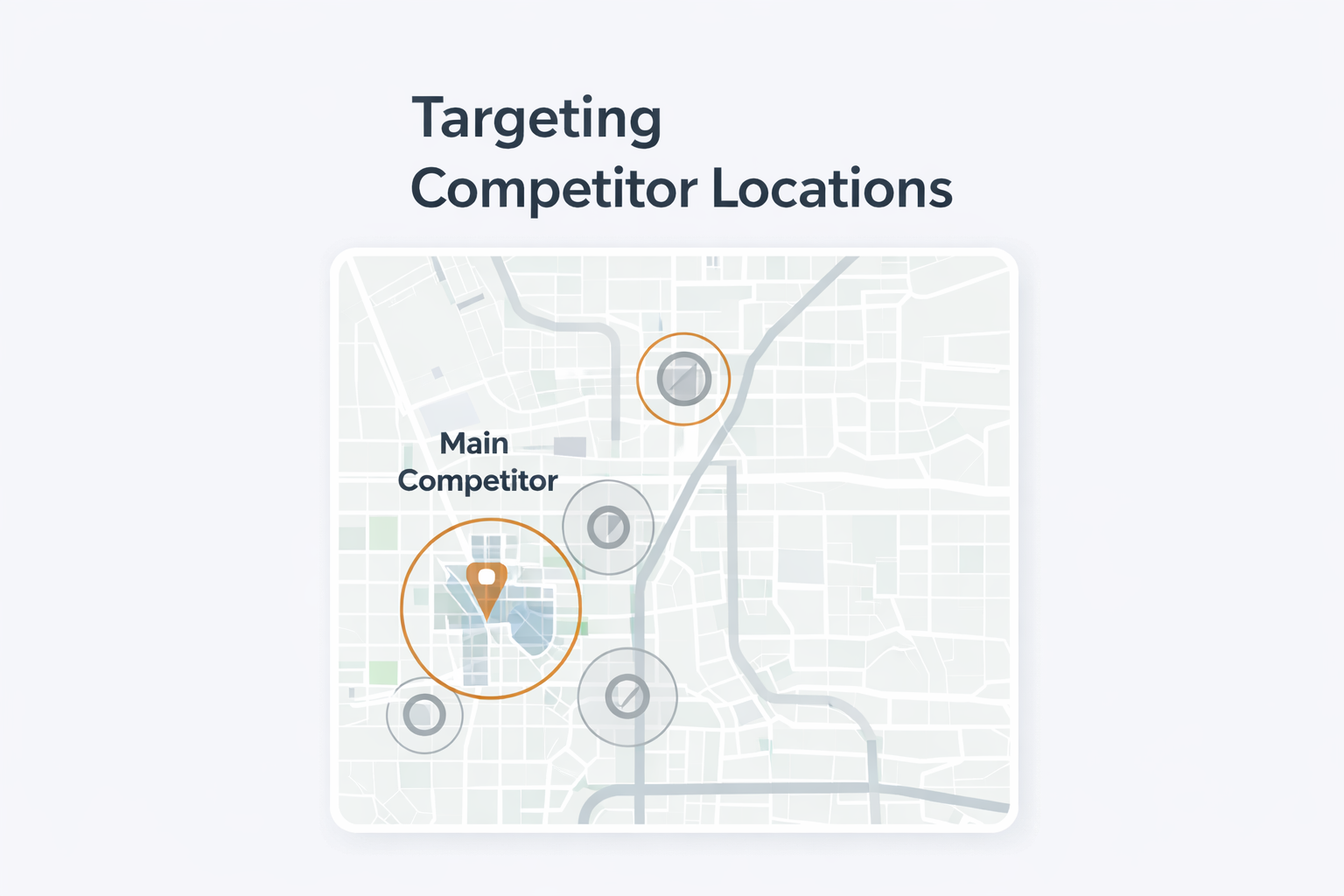 Map showing competitor locations with geofencing target areas.