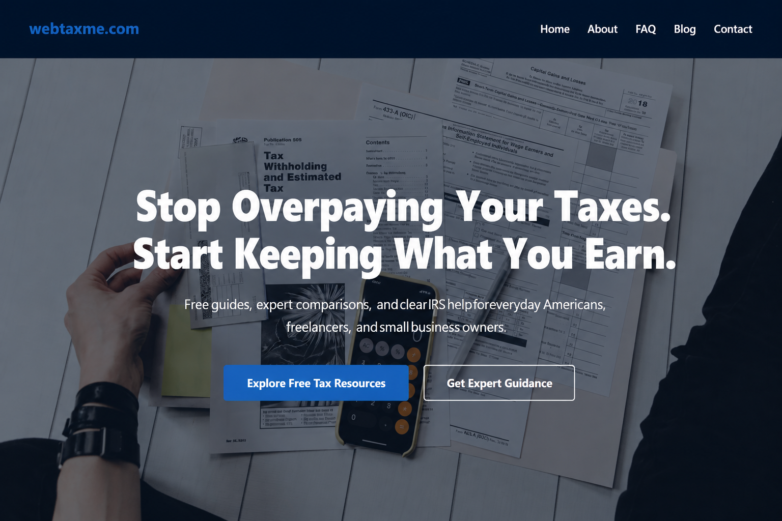 Image of WebTaxMe.com website- Tax preparation and resource site.